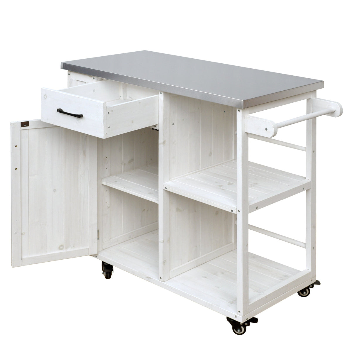 Outdoor Kitchen Island Fir Wood Prep Station with grey top and whitewashed base drawer on Tampa Home & Garden Store