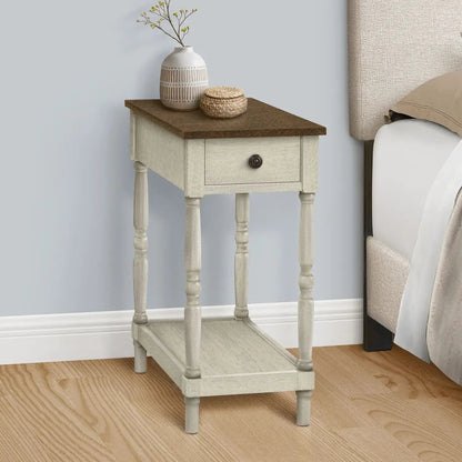 Accent End Table 2-tier with drawer in distressed cream finish on Tampa Home & Garden Store