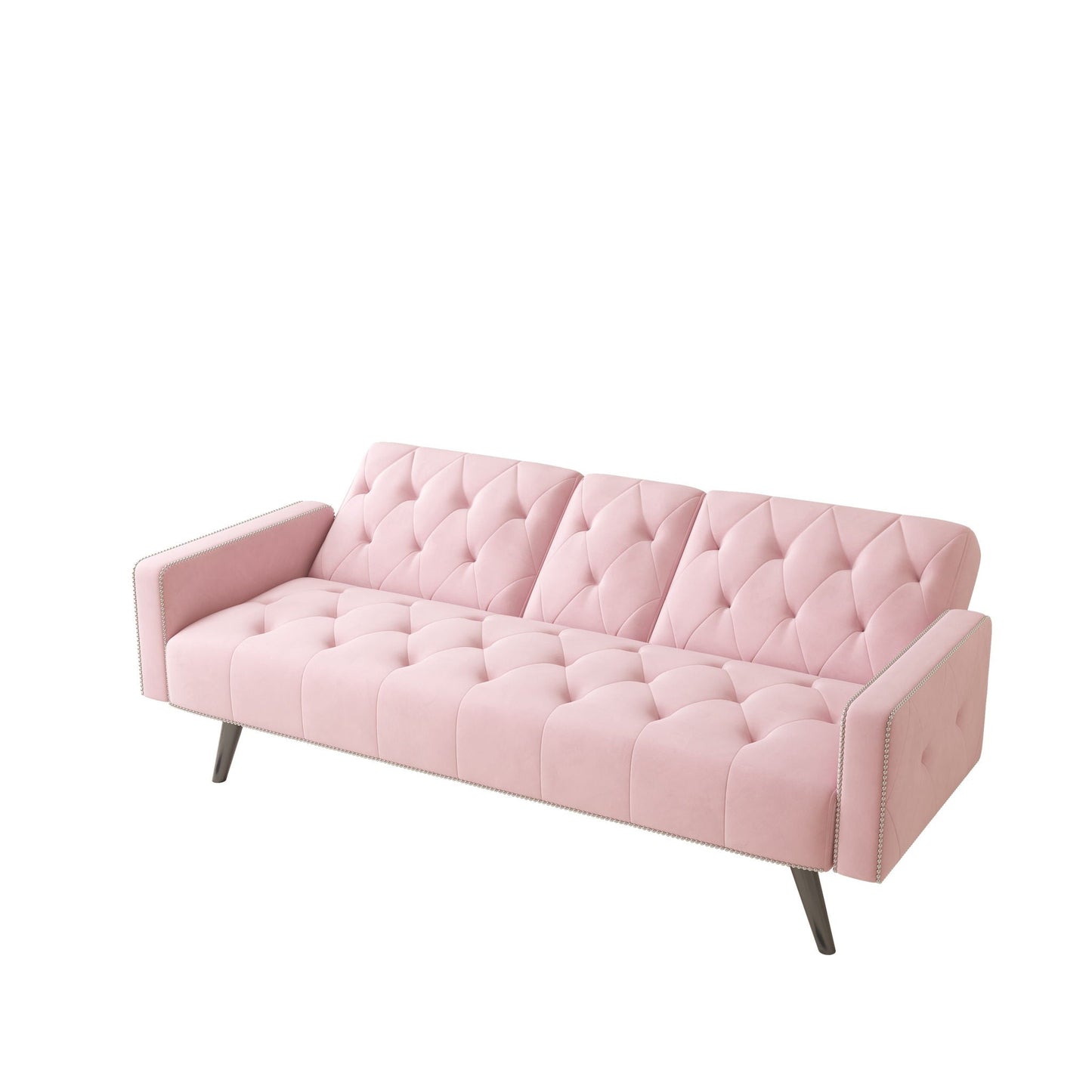 Pink Velvet Sofa Bed With Nailhead And The Frame
