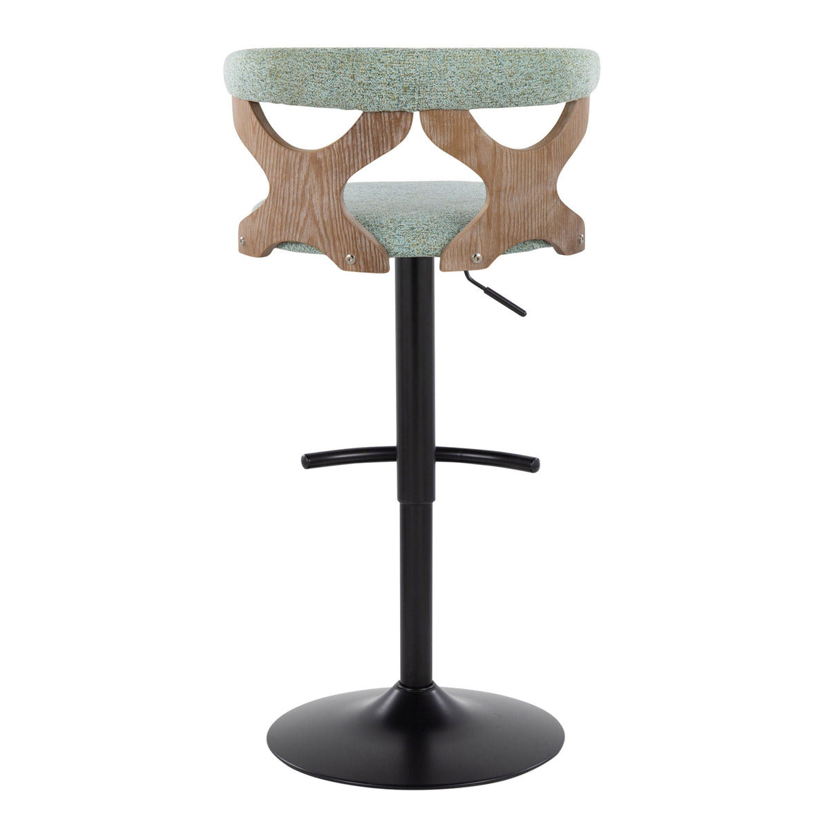 Contemporary adjustable barstool set with swivel and teal upholstery, rounded T-footrest on Tampa Home & Garden Store
