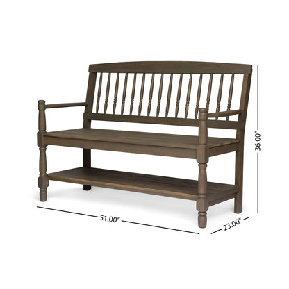 Imperial bench with built-in shelf in dark brown acacia wood for storage on Tampa Home & Garden Store