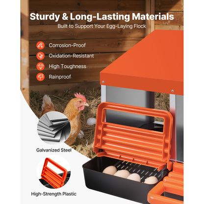 Chicken nesting boxes, HouseOfZazla, 2 compartments, orange metal, galvanized steel egg tray on Tampa Home & Garden Store