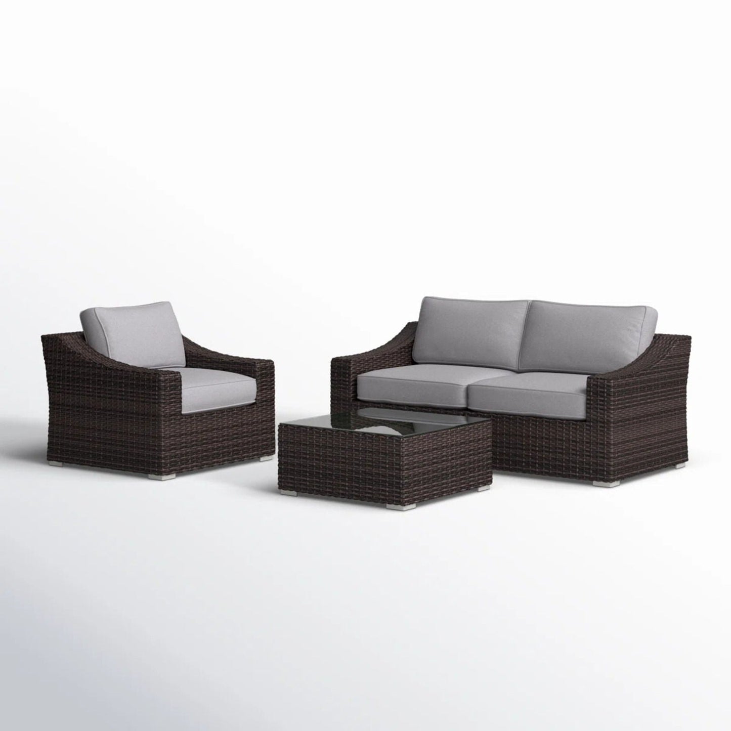 Outdoor Wicker Set With Glass Table And Cushions
