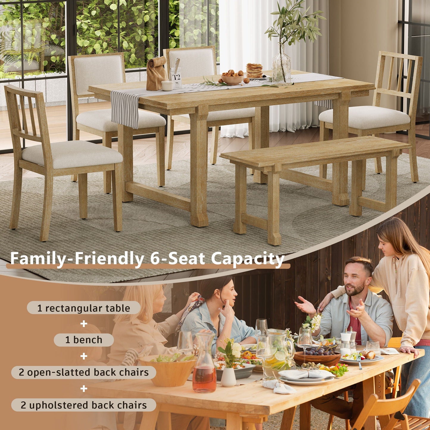 Rubber Wood Six Piece Kitchen and Dining Set