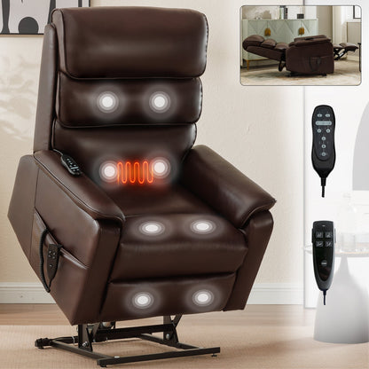 Brown leather dual-motor power lift recliner chair by HouseOfZazla with remote and built-in massage on Tampa Home & Garden Store