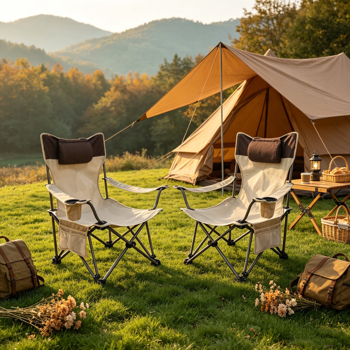 Two Comfortable Folding Outdoor Chairs and Cover