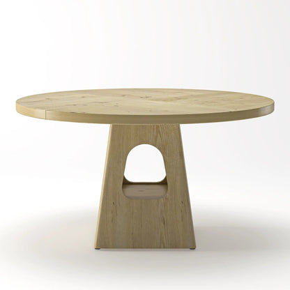 Farmhouse round dining table with storage base in natural oak on Tampa Home & Garden Store