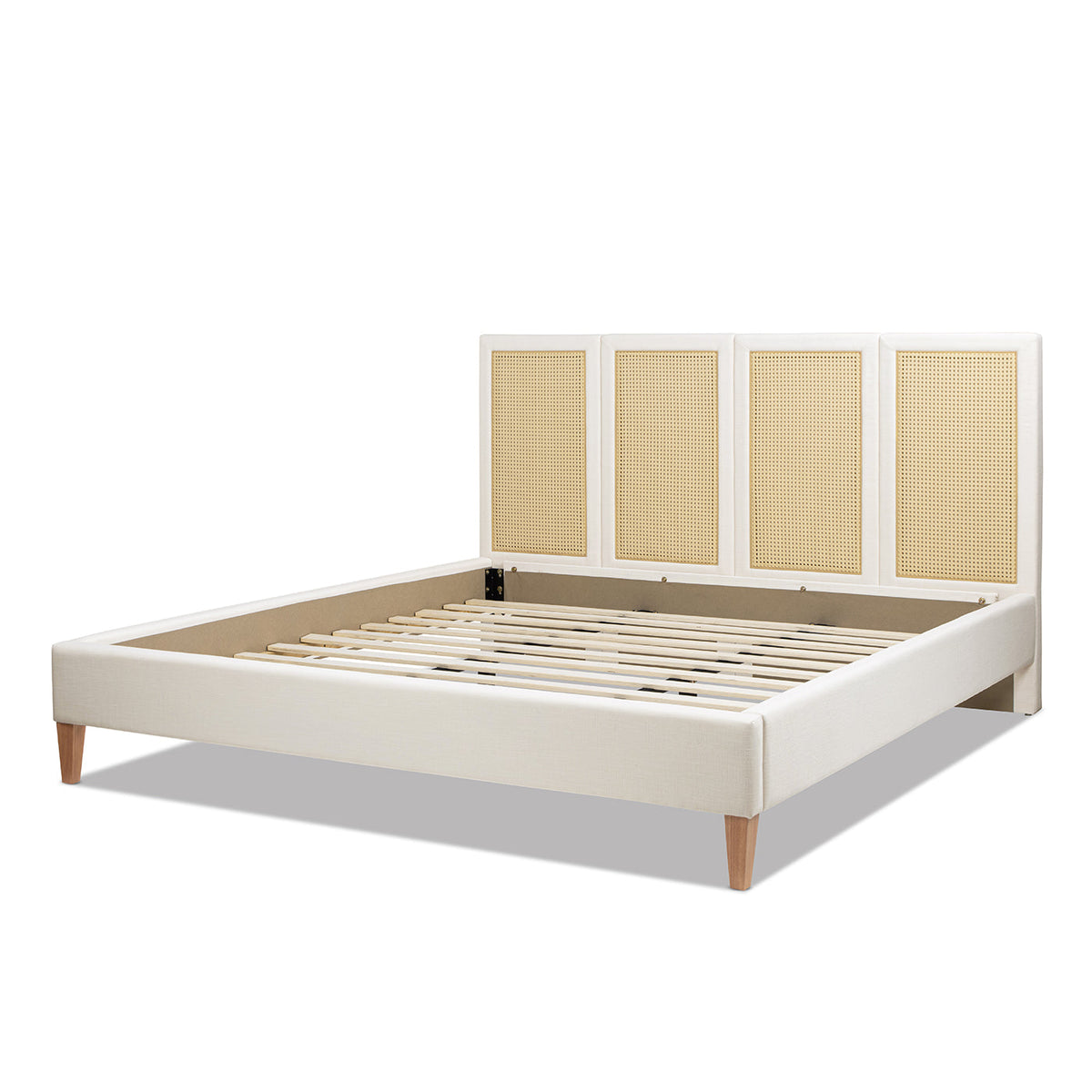 Toscana King Platform Bed with Cane Back and four caned panels by HouseOfZazla in antique white on Tampa Home & Garden Store