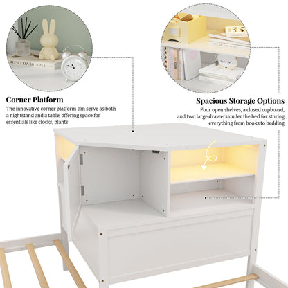 Compact L Shaped Bed Frame with Trundle and Desk