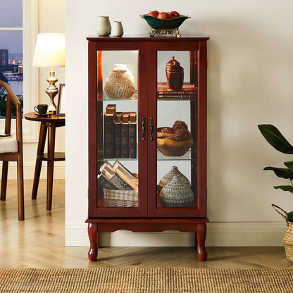 Curio cabinet by Unique Piece Furniture with glass doors, 3 shelves, mirrored back, dark wood on Tampa Home & Garden Store