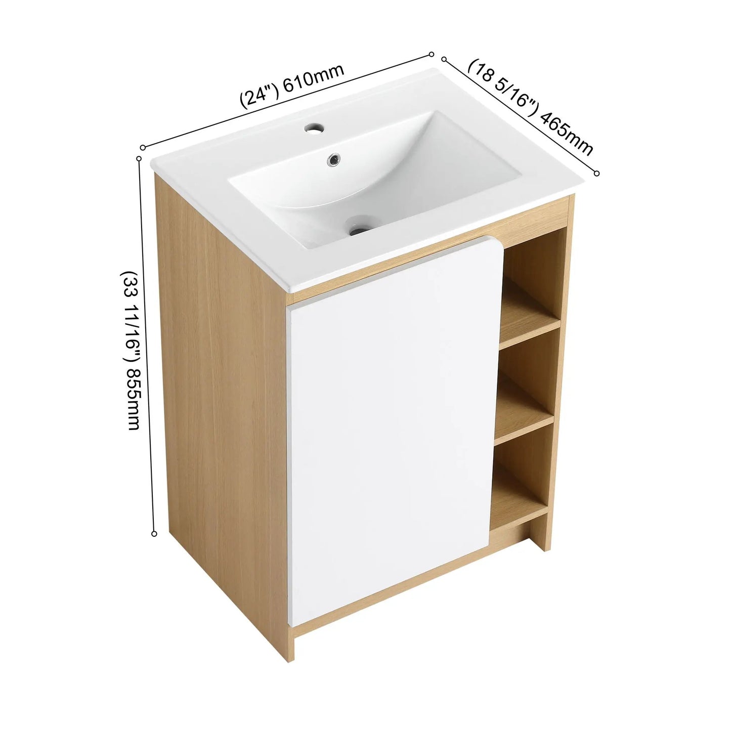 Freestanding Vanity with Thin Rim Sink Light Oak