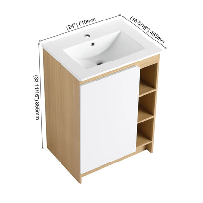 Freestanding Vanity with Thin Rim Sink Light Oak