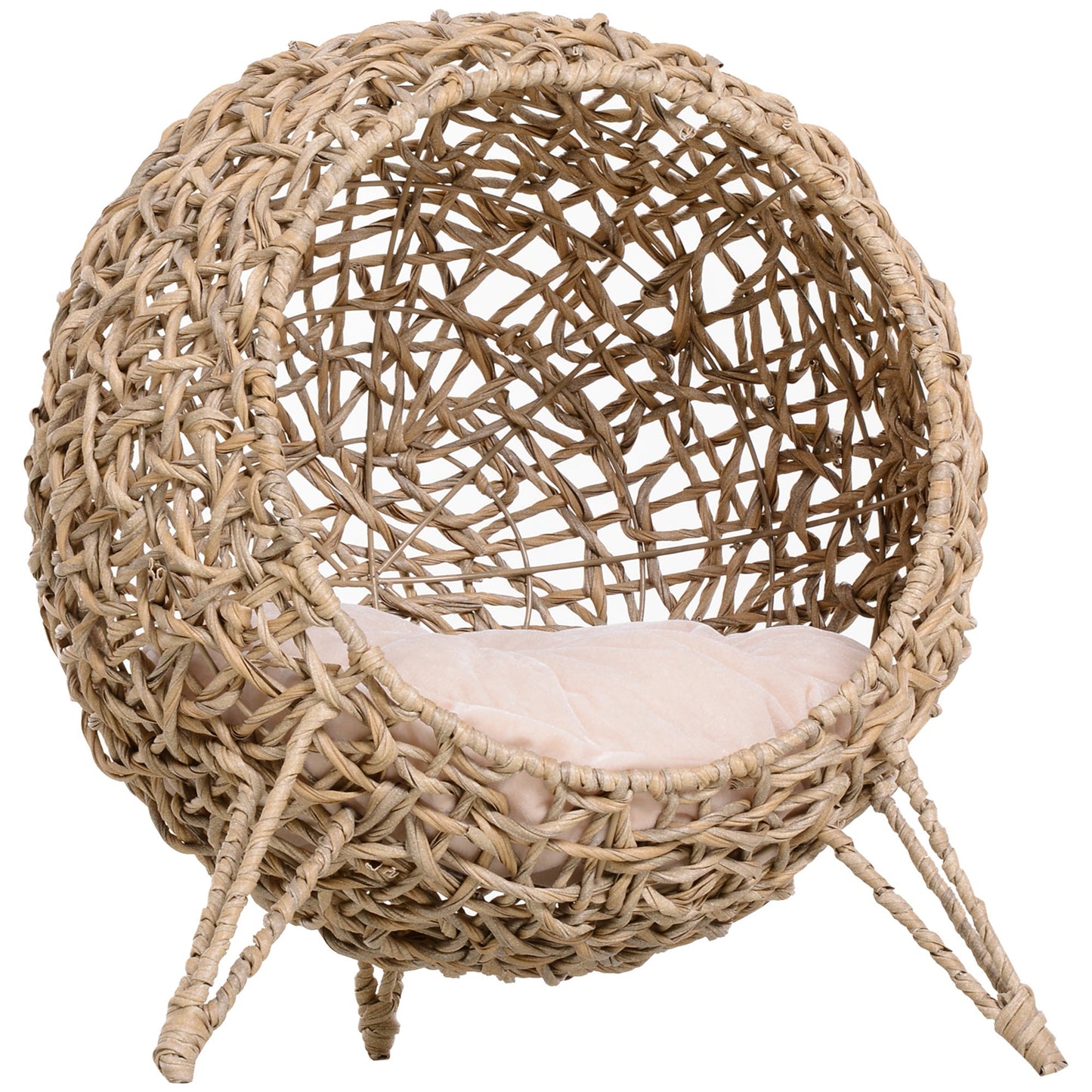 20.5' Banana Leaf Cat Bed with Beige Cushion, woven natural cat bed for pets on Tampa Home & Garden Store