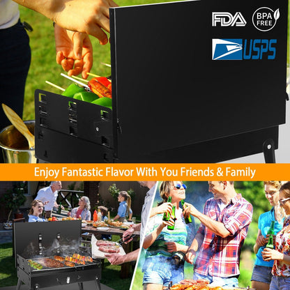 GemGear portable charcoal suitcase grill, black foldable BBQ with side shelf on Tampa Home & Garden Store