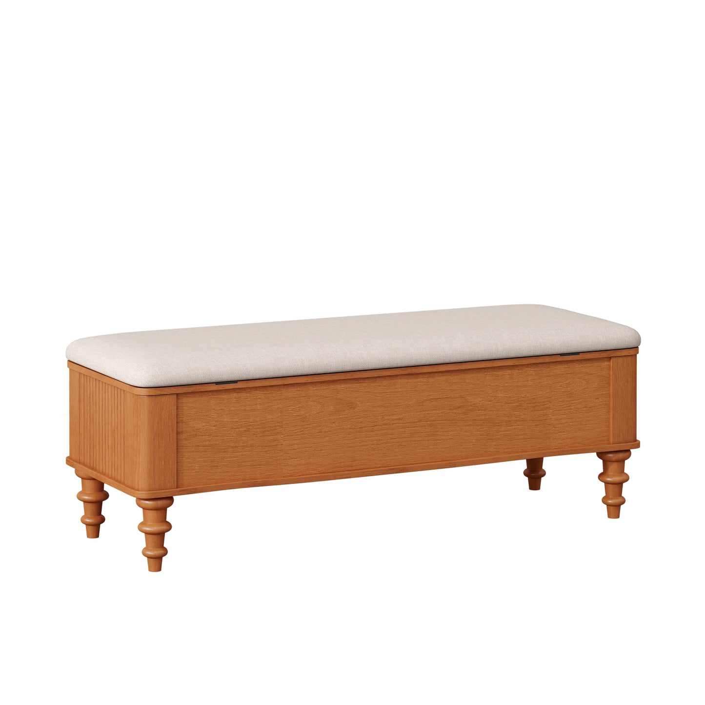 Ottoman bench 50.8in beige upholstered top wood base HouseOfZazla on Tampa Home & Garden Store