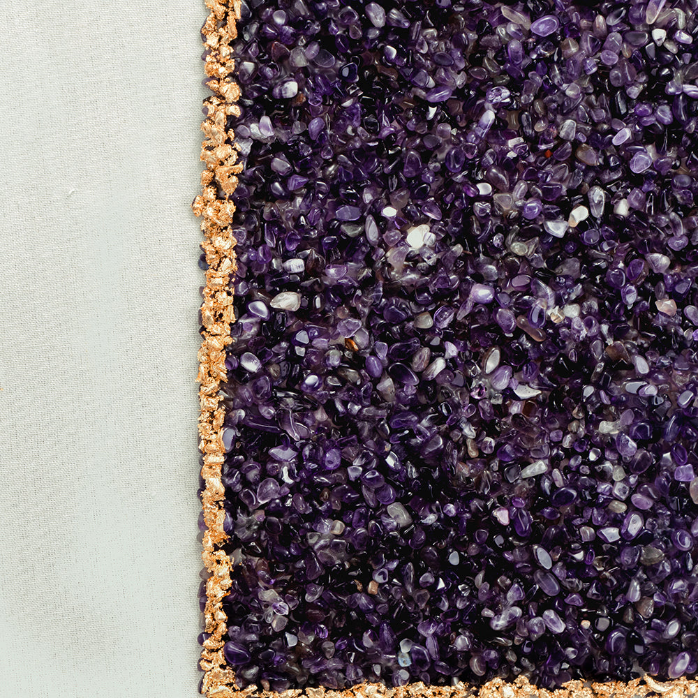 The Lillian Améthyste Shadow Box Duo wall art with purple amethyst crystals and gold edge on Tampa Home & Garden Store