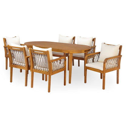 Seven Piece Outdoor Acacia Wood Dining Set