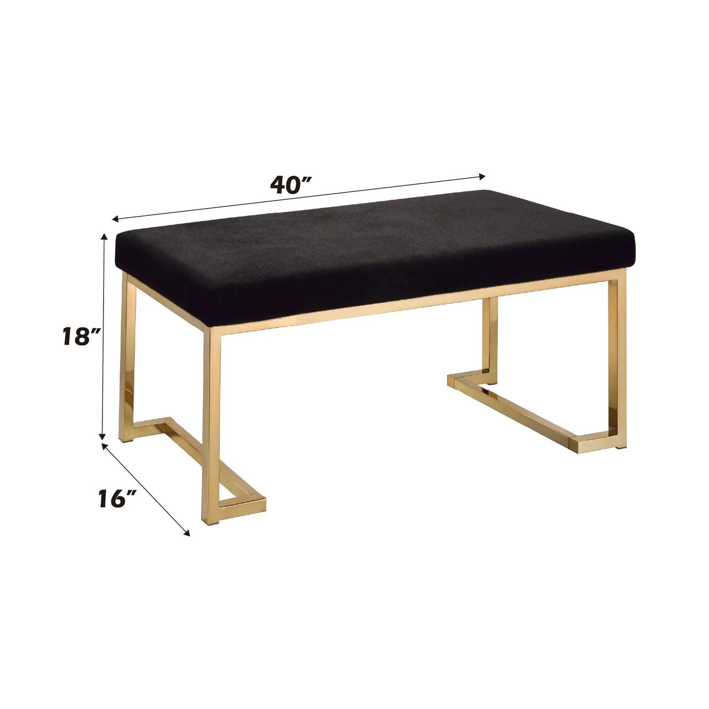 Boice bench 40-inch black upholstered seat with brass-gold metal frame on Tampa Home & Garden Store