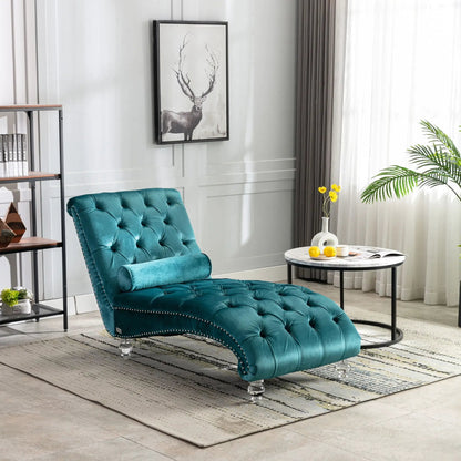 Indoor Chaise Lounge With Button Tufted Pillow
