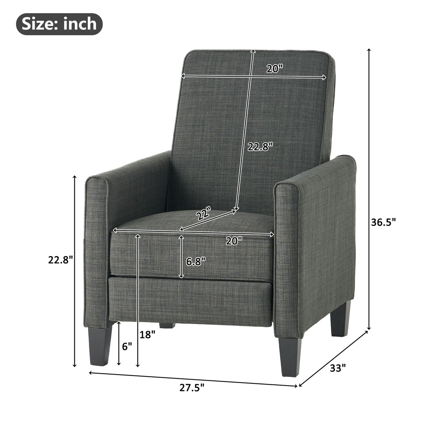 Upholstered Push Back Recliner Chair and Lounge