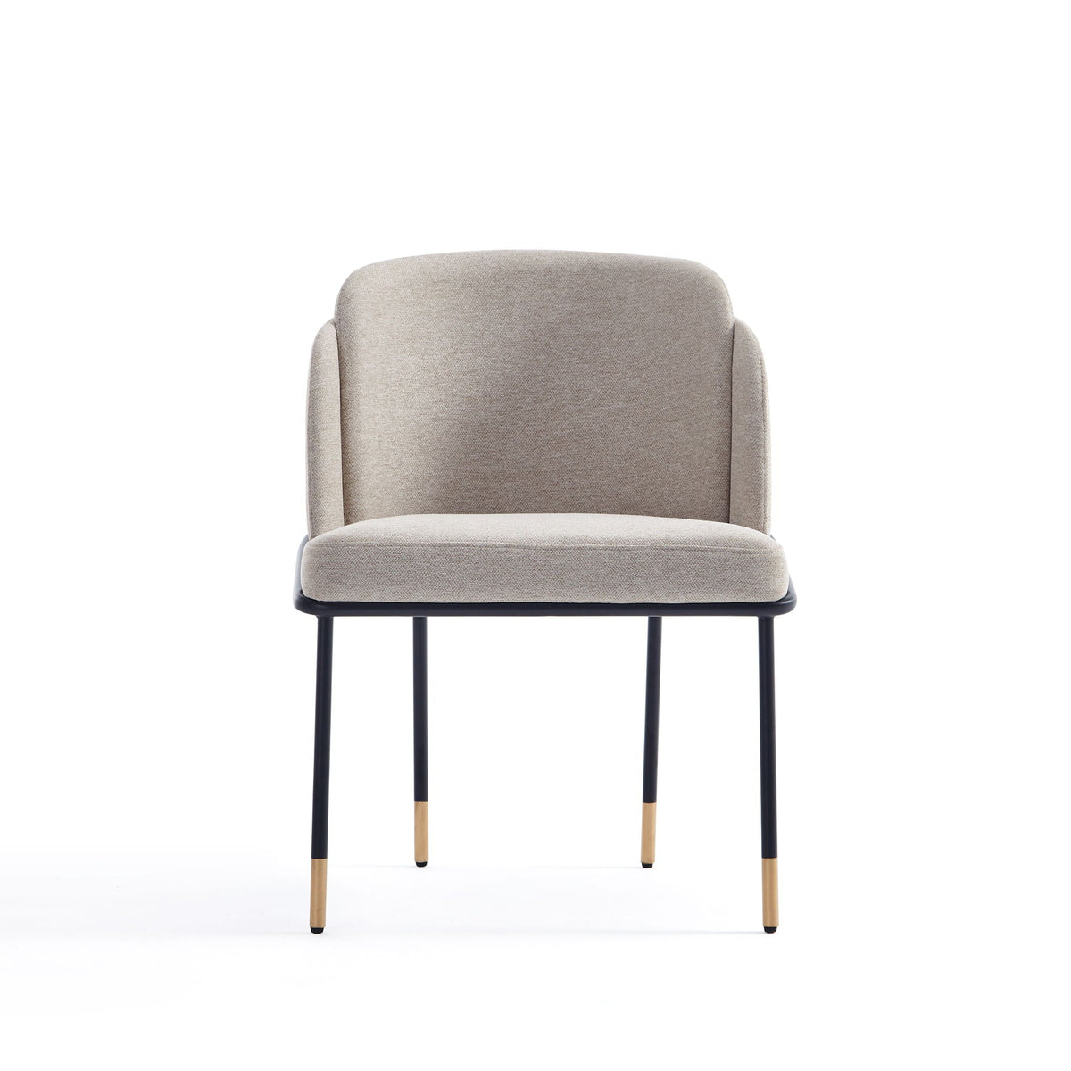 Flor Dining Chair with twill weave upholstery in beige, black metal legs with wood tips on Tampa Home & Garden Store
