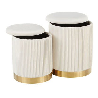 Contemporary nesting pleated ottomans set in white upholstery with gold bases; 3-piece on Tampa Home & Garden Store