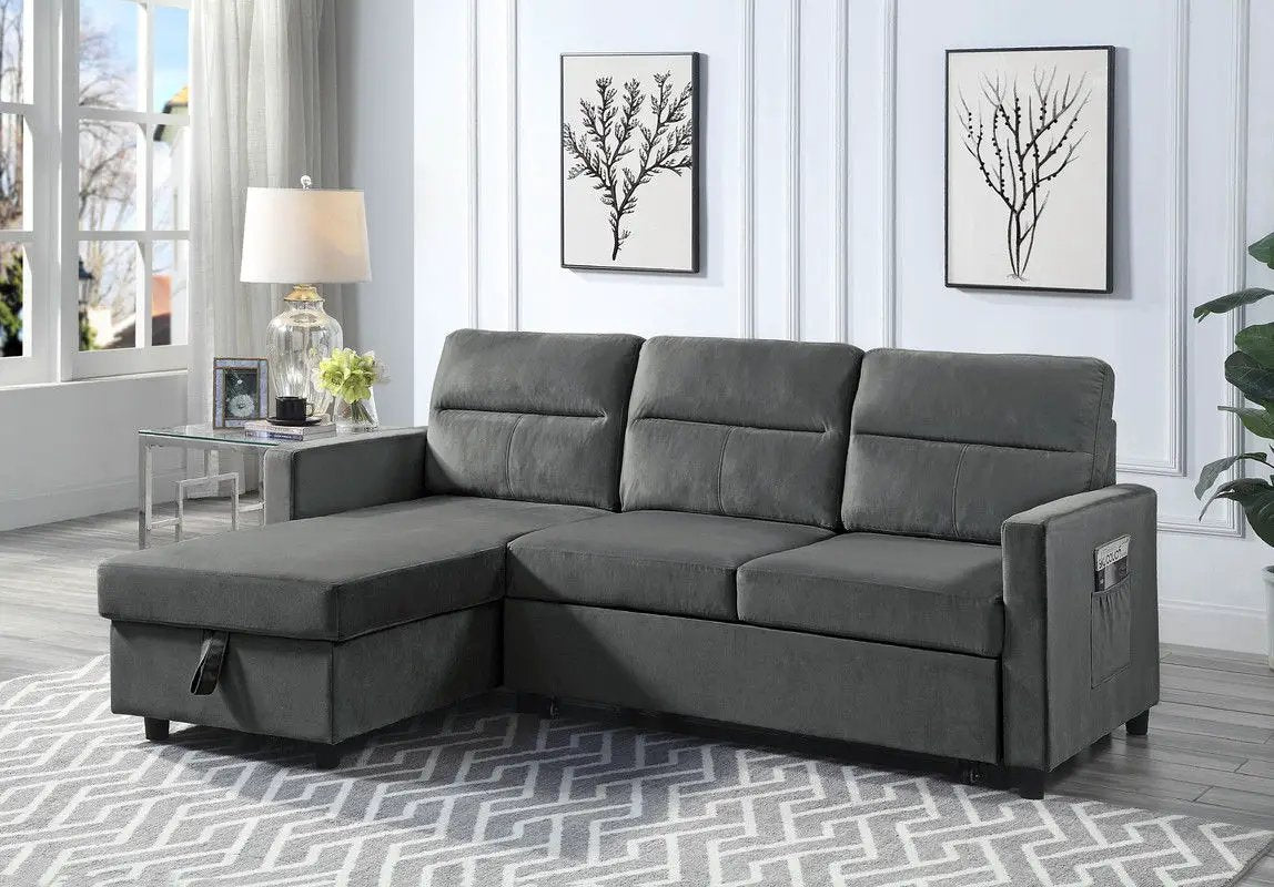 Ivy reversible sleeper sectional sofa with storage chaise in gray by Unique Piece Furniture on Tampa Home & Garden Store