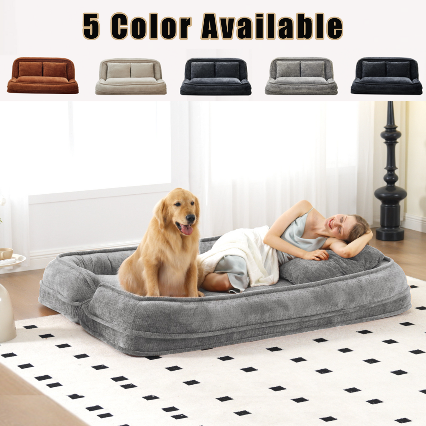 Double Human Dog Bed Loveseat by HouseOfZazla, large gray bean bag couch 5 color options shown on Tampa Home & Garden Store