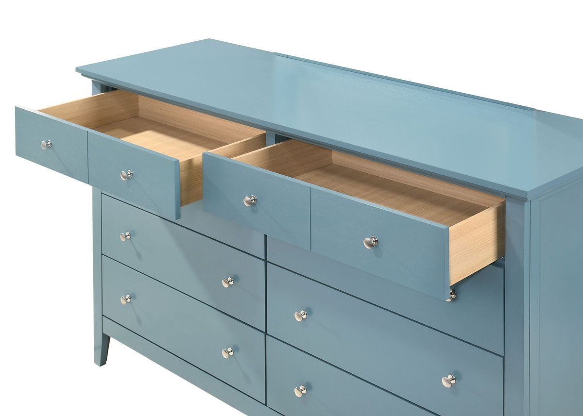 HouseOfZazla Elegant Casual Dresser blue finish, chrome knobs, wood interior on Tampa Home & Garden Store