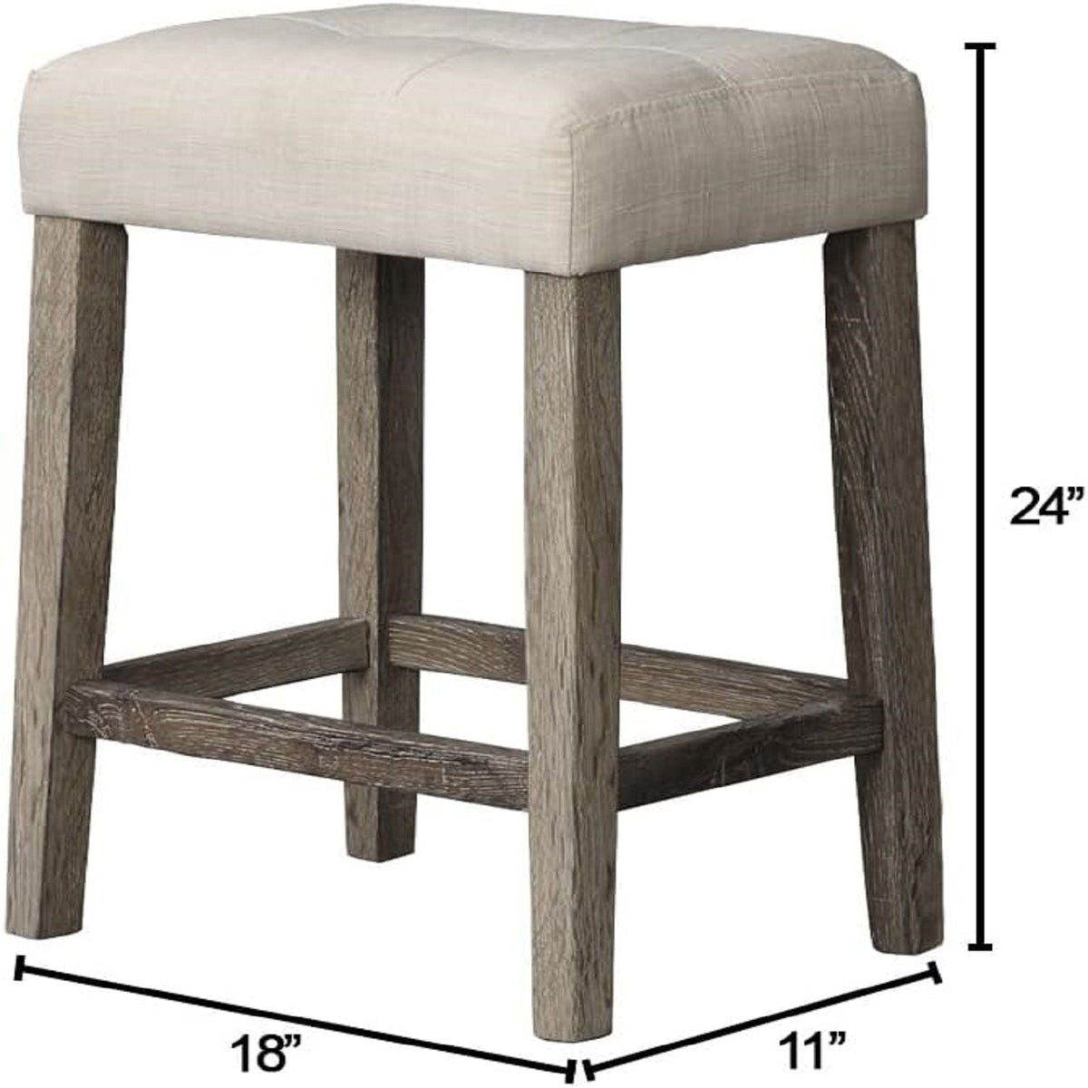 HouseOfZazla backless counter stool with beige upholstered cushion, rustic wooden legs on Tampa Home & Garden Store