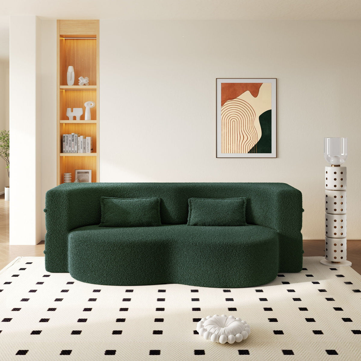 Modern Floor Sleeper Sofa Bed And Two Pillows