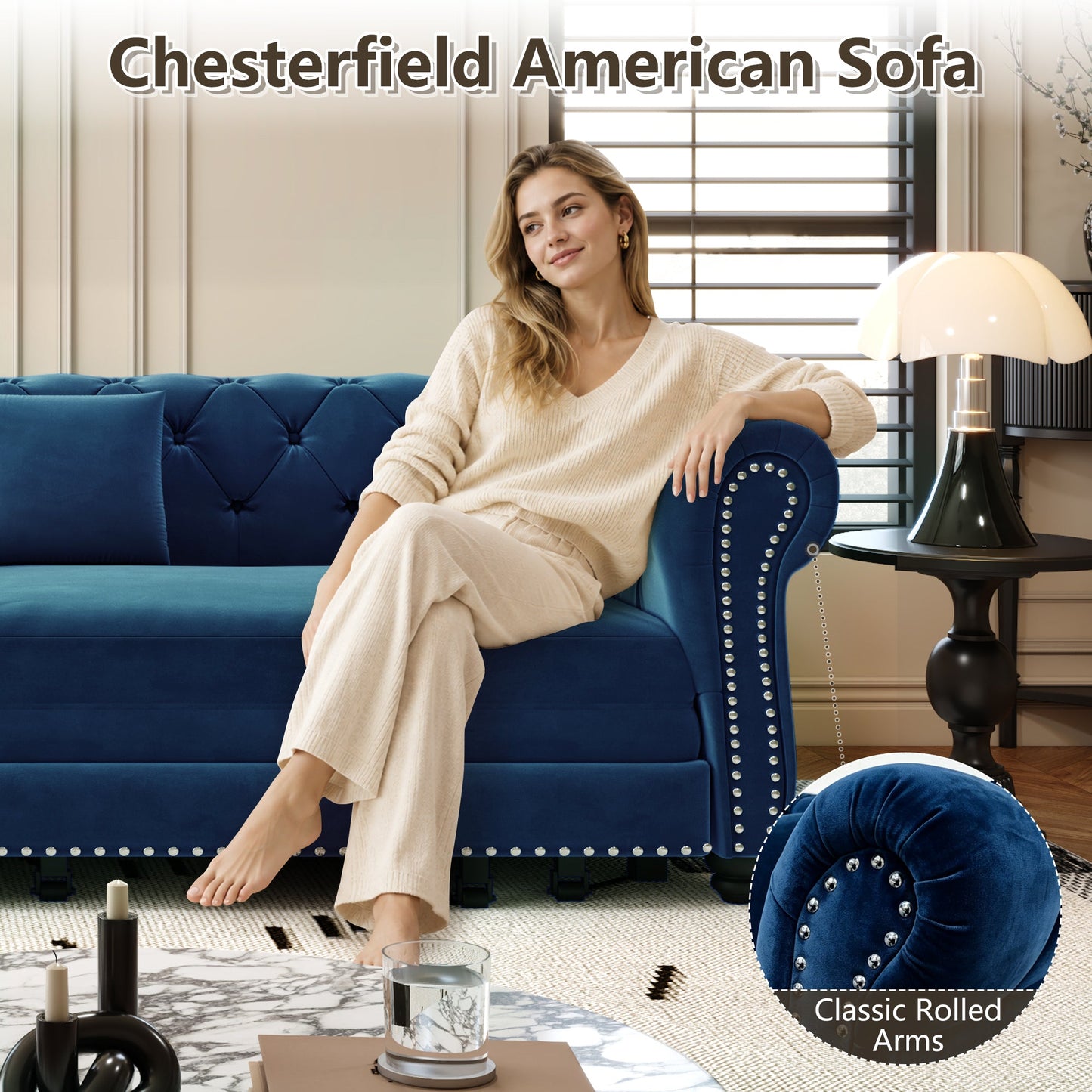 Chesterfield Velvet Pull Out Bed For A Room