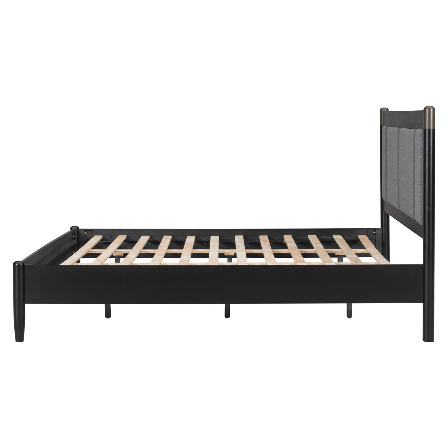 Solid wood king bed frame by HouseOfZazla with upholstered headboard and metal posts on Tampa Home & Garden Store