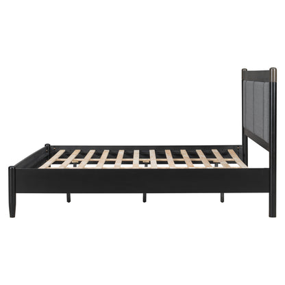 Solid wood king bed frame by HouseOfZazla with upholstered headboard and metal posts on Tampa Home & Garden Store