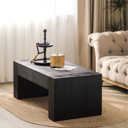 Minimalist rectangular black coffee table with chunky block legs by Unique Piece Furniture on Tampa Home & Garden Store