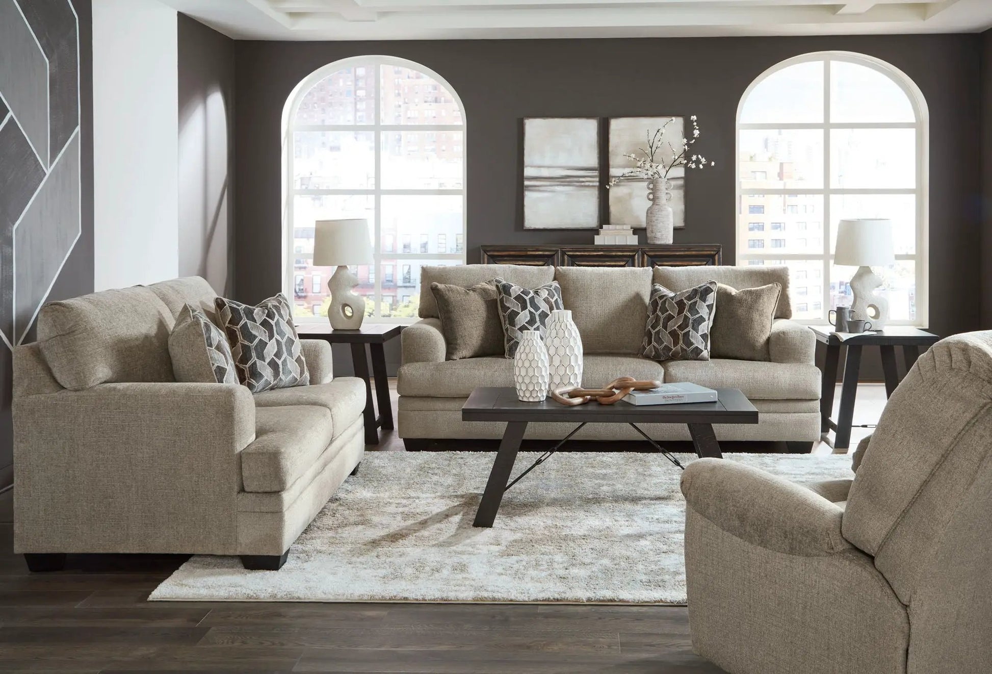 Stonemeade 3-piece beige upholstered living room set by Unique Piece Furniture with sofas on Tampa Home & Garden Store
