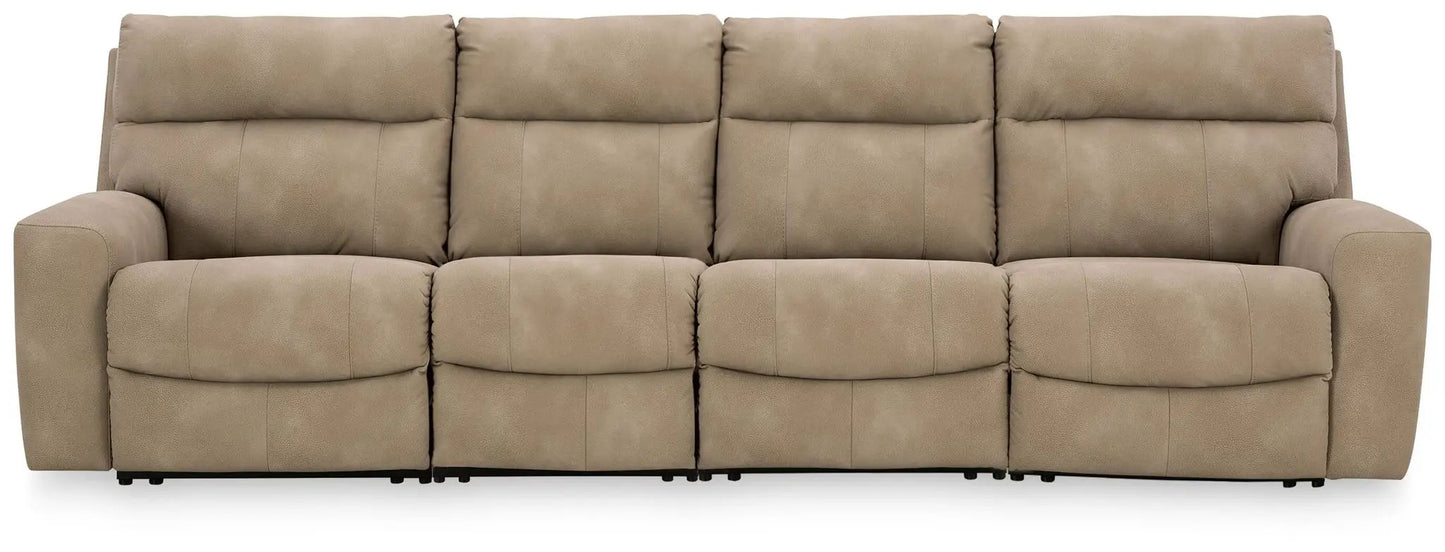 Next-Gen Durapella reclining sectional tan fabric 4-seat sofa on Tampa Home & Garden Store