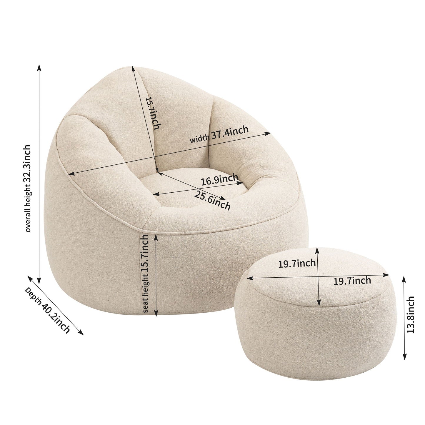 Cozy Bean Bag Chair With Foam and Footrest
