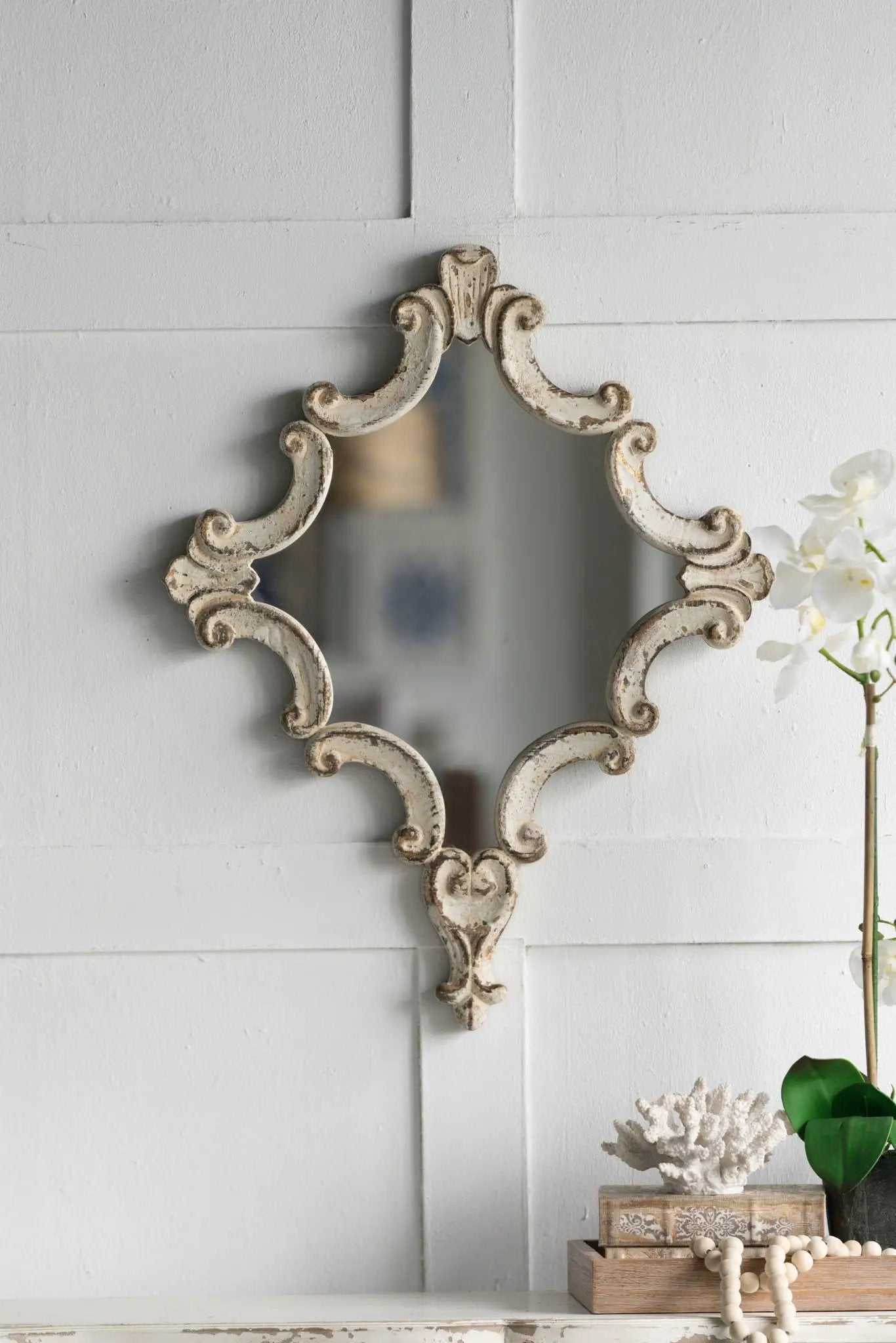 Artistic Diamond Scrollwork Mirror distressed frame Wall Mirror by Unique Piece Furniture on Tampa Home & Garden Store