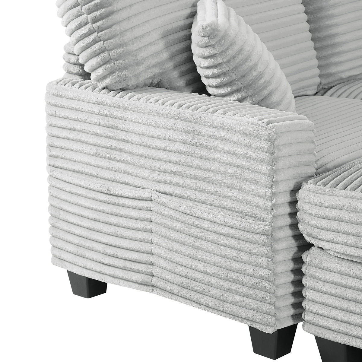 Upholstered U-Shaped Sectional Sofa, light gray corded fabric with black legs 2-piece set on Tampa Home & Garden Store