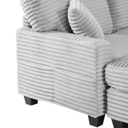 Upholstered U-Shaped Sectional Sofa, light gray corded fabric with black legs 2-piece set on Tampa Home & Garden Store