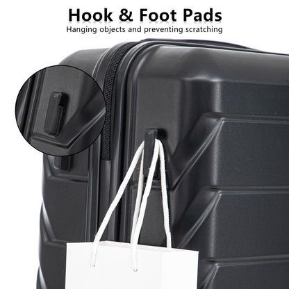 3-piece luggage set black hard-shell with zipper and handles; white shopping bag hanging on Tampa Home & Garden Store