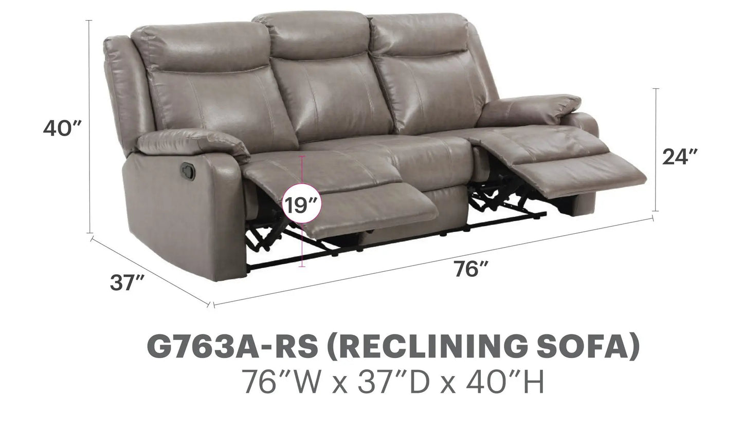 Taupe leather three-seater reclining sofa with cushioned headrests and extended footrests on Tampa Home & Garden Store
