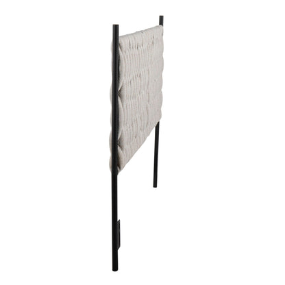 Braided Matisse upholstered queen headboard with black metal frame in beige fabric on Tampa Home & Garden Store