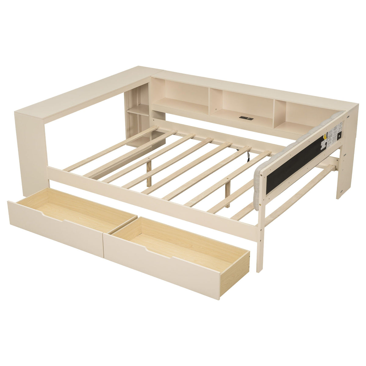 Upholstered storage bed with shelves, drawers and charging station in beige, HouseOfZazla on Tampa Home & Garden Store
