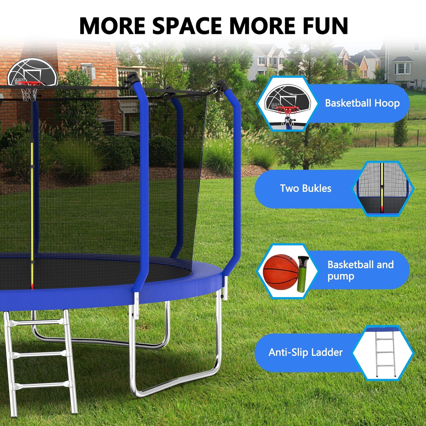 Outdoor Backyard Trampoline and Basketball Hoop