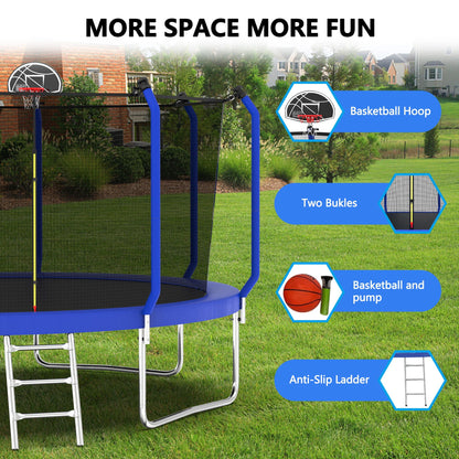 Outdoor Backyard Trampoline and Basketball Hoop