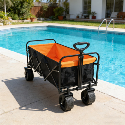 Big Large Capacity Folding Wagon Cart with Extender in black and orange for outdoor use on Tampa Home & Garden Store