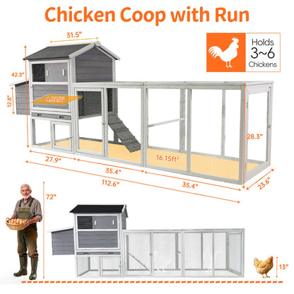 Gray wooden chicken coop with run, nesting box, and wire mesh panels for 3–6 chickens on Tampa Home & Garden Store