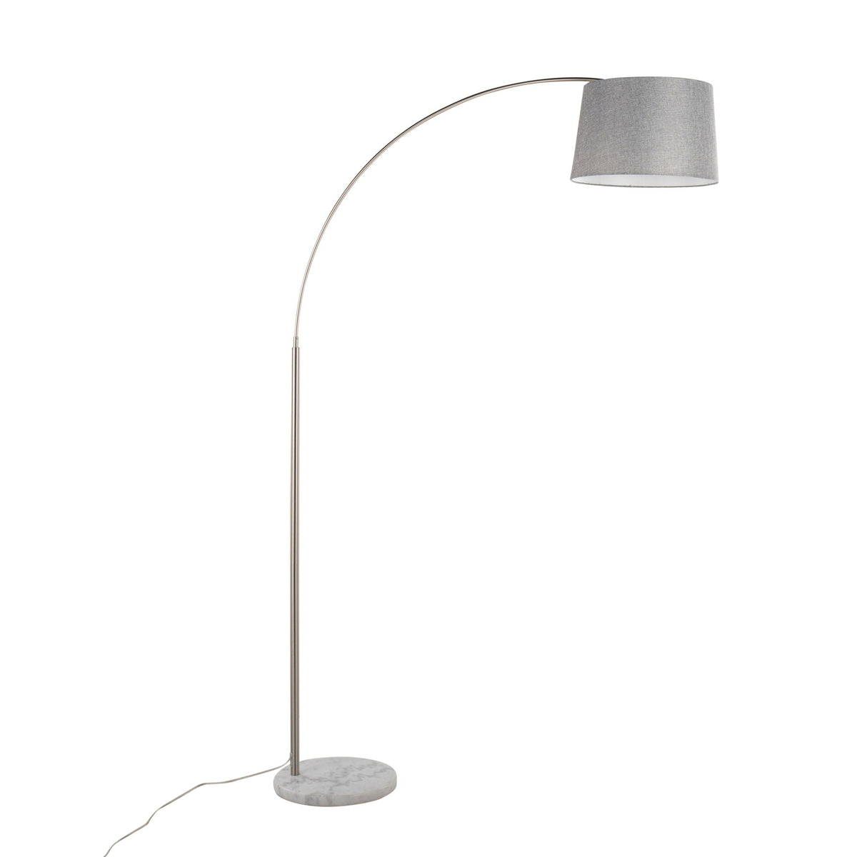 March Contemporary Floor Lamp by HouseOfZazla, gray fabric shade on curved arc with marble base on Tampa Home & Garden Store